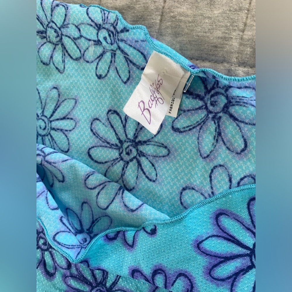 Vintage 80s/90s bright blue aqua purple floral side tie sarong bikini coverup - Picture 2 of 7